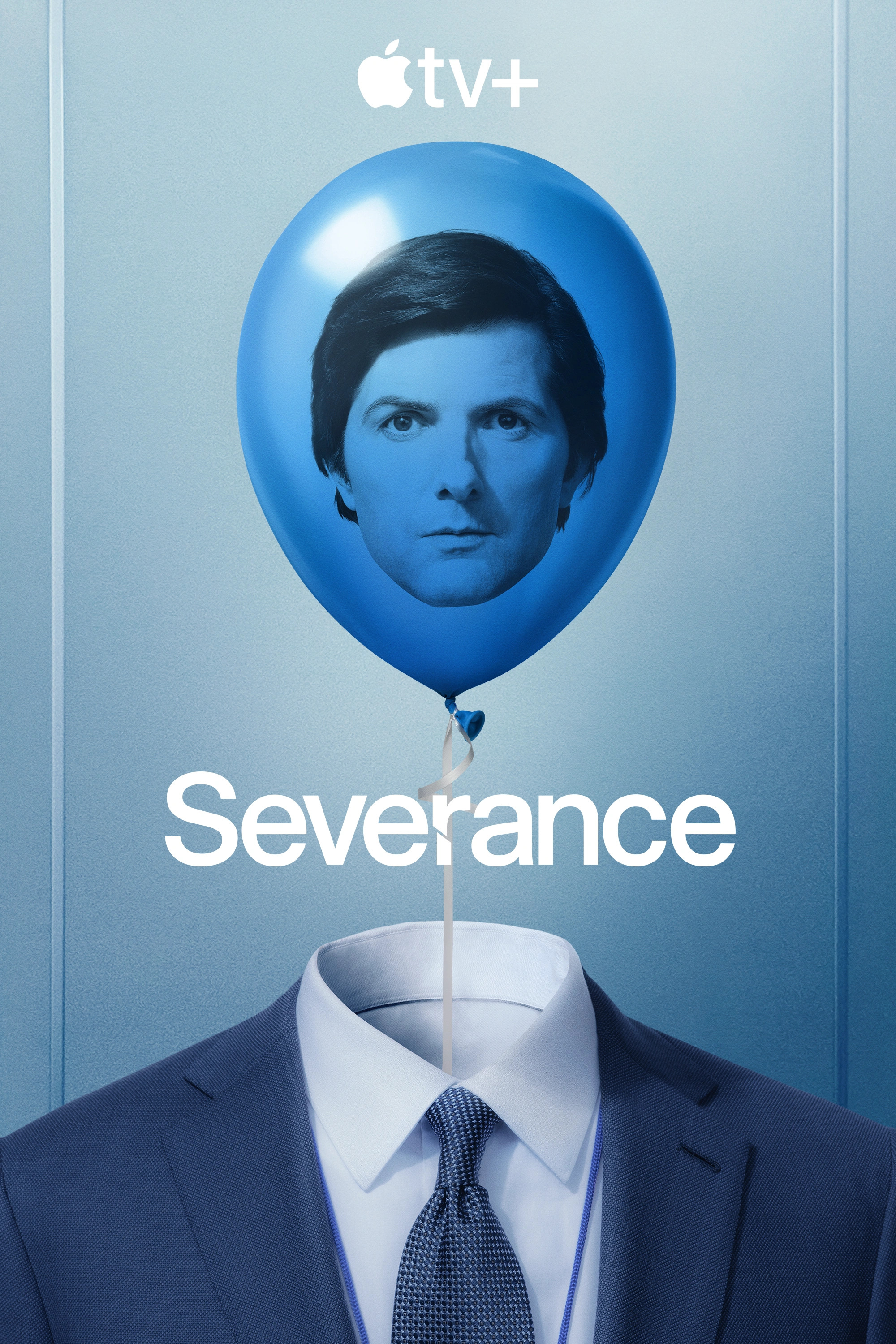 photo of the main severance character, but his head is a balloon