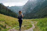 A lady starting a hike